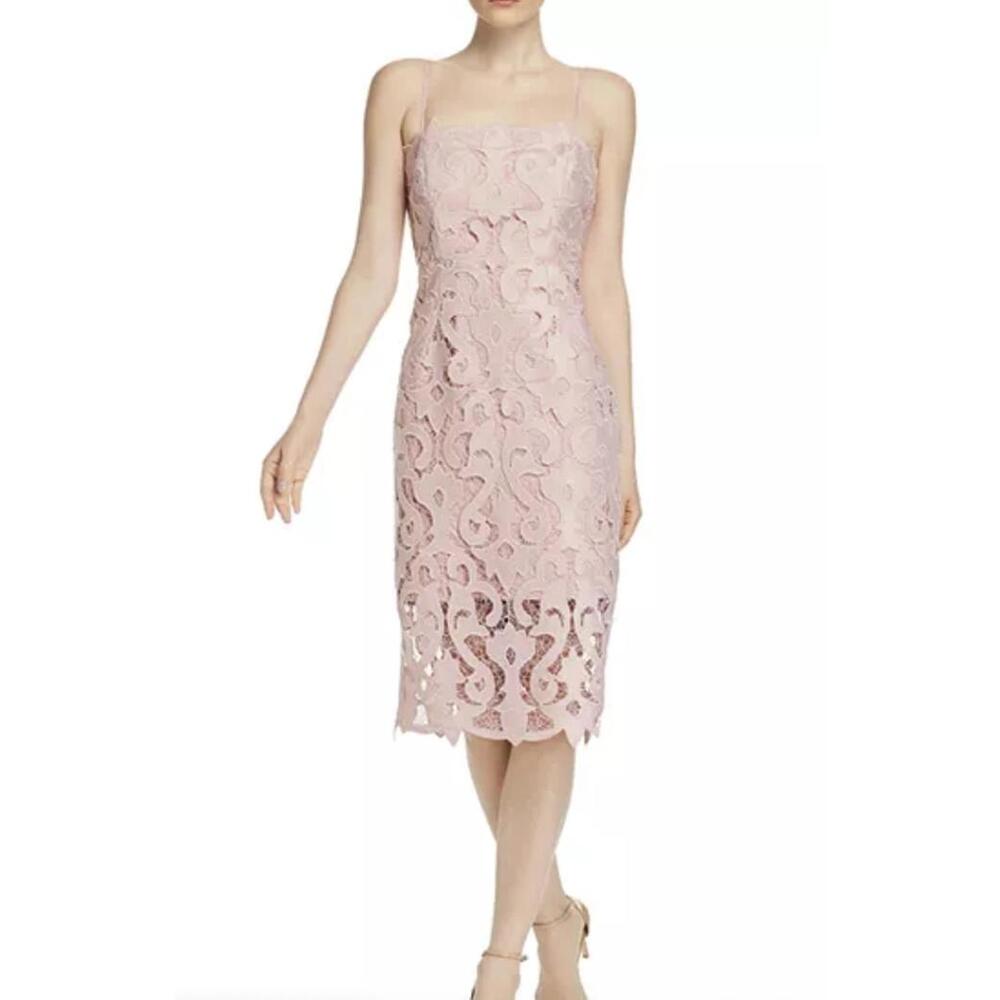 Bardot Light Pink Lina Lace Lined Sheath Midi Sleeveless Dress - Size - 4